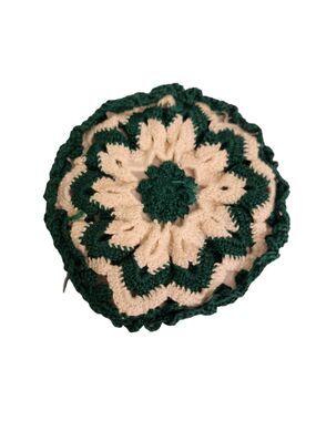 VINTAGE CROCHET HANDMADE DOILY GREEN WHITE CHRISTMAS FLOWER ORNAMENT WALL HANGER